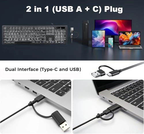 Large Letter Backlit Keyboard - QWERTY Wired