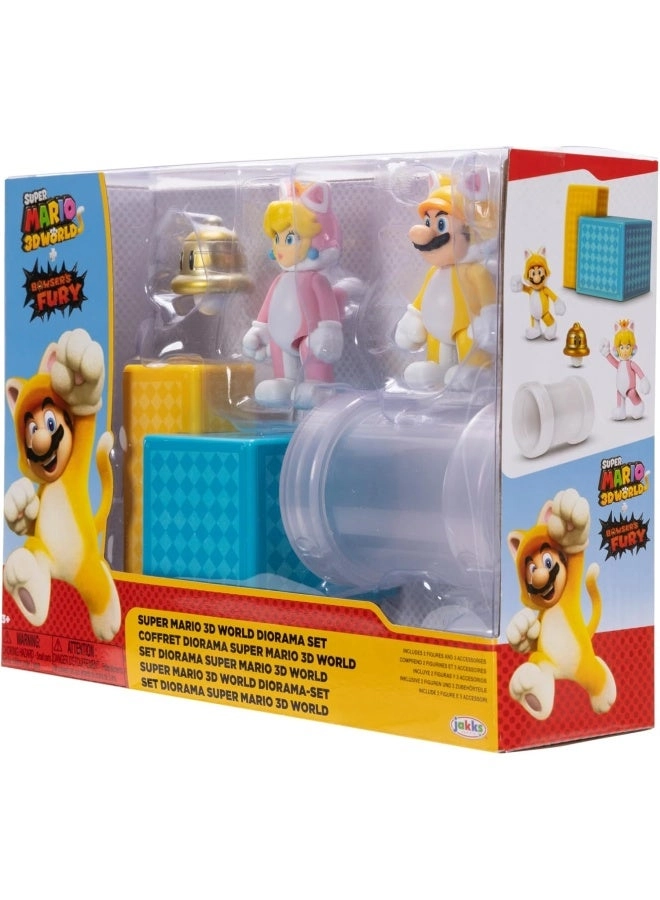 Super Mario 3D Words with Bowsers Fury Action Figures - Cat Mario + Cat Peach 2 pcs