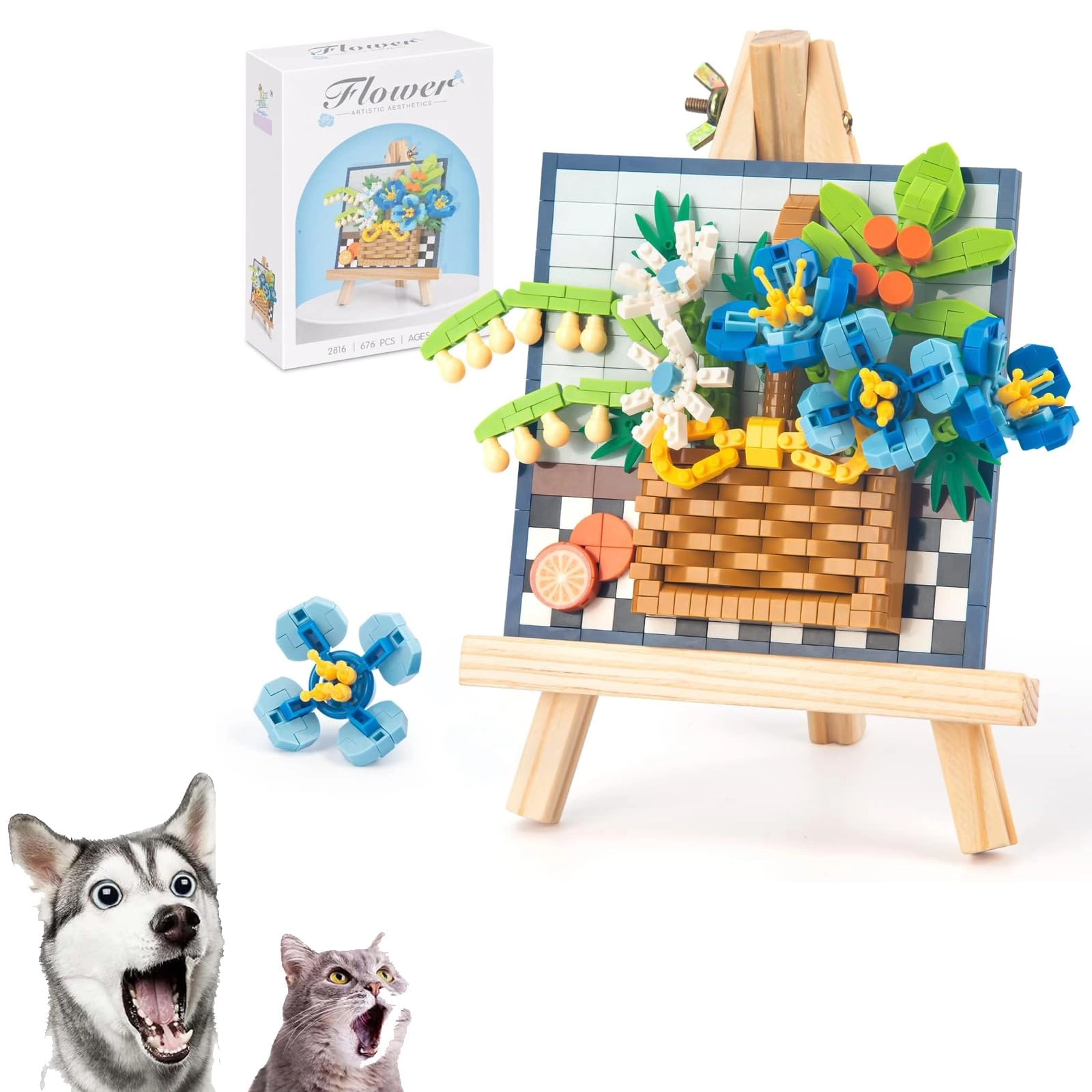 KASTWAVE Blue Rose Building Kit - Beech Wood Bouquet Set
