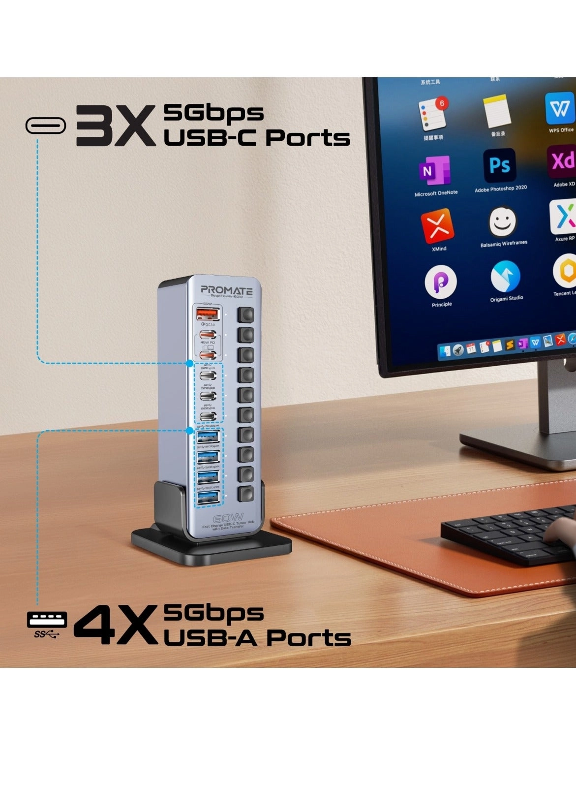 GegaTower-60W - 14-In-1 USB-C Tower Hub