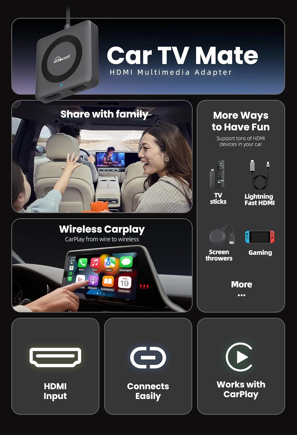 Car TV Mate Pro - Wireless CarPlay 1080P 60Hz