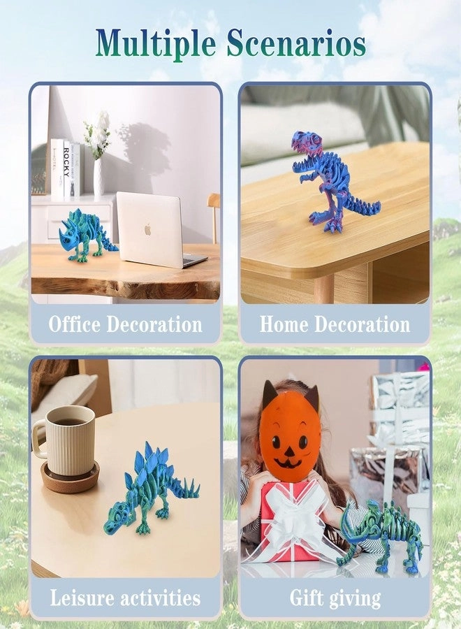 3D Printed Dinosaur Animal Figures - T-Rex Velociraptor Stegosaurus 7PCS