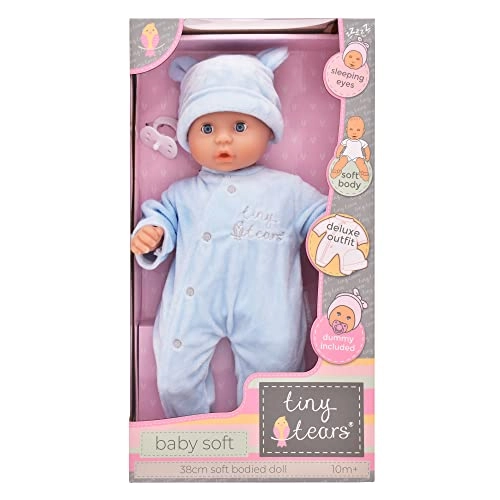 Tiny Tears Baby Soft - 38cm soft bodied sleeping eyes deluxe blue outfit Ages 10m+