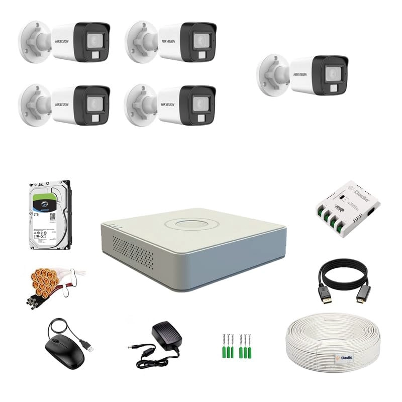 Prama Hikvision India Pvt.Ltd 2MP Dual Light Bullet Camera + Full HD 8CH DVR + 2TB Hard Disk + CCTV Coaxial Cable + 8Ch SMPS