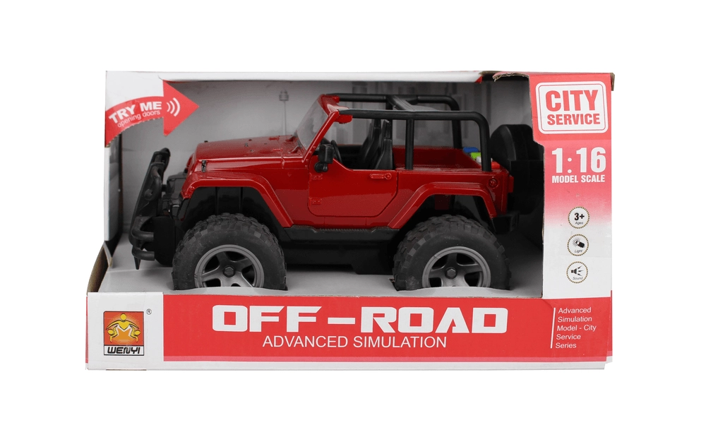 City Service Off-Road Friction Powered Jeep - 4-Button Light & Sound Opening Doors