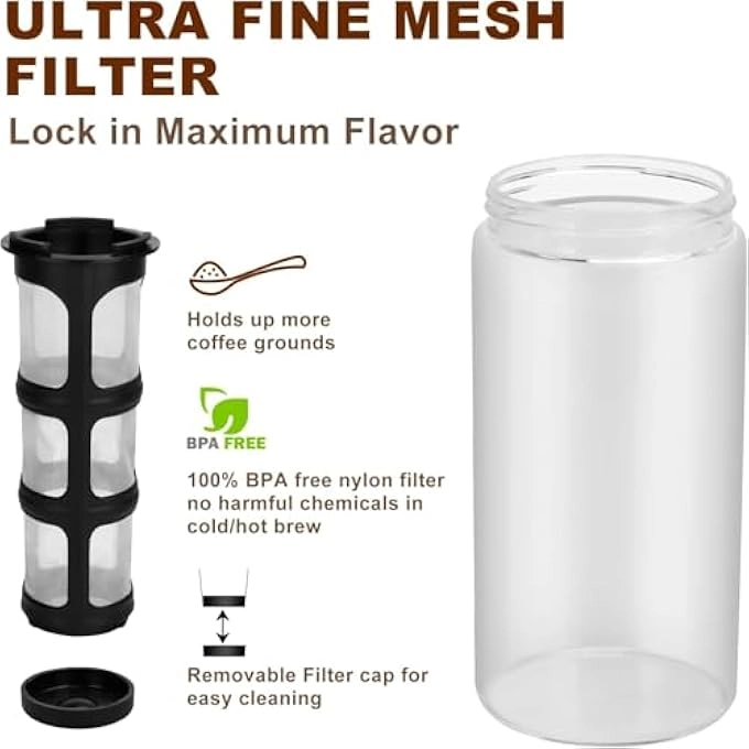 Cold Brew - 44Oz 1300Ml Glass Pitcher Nylon Filter