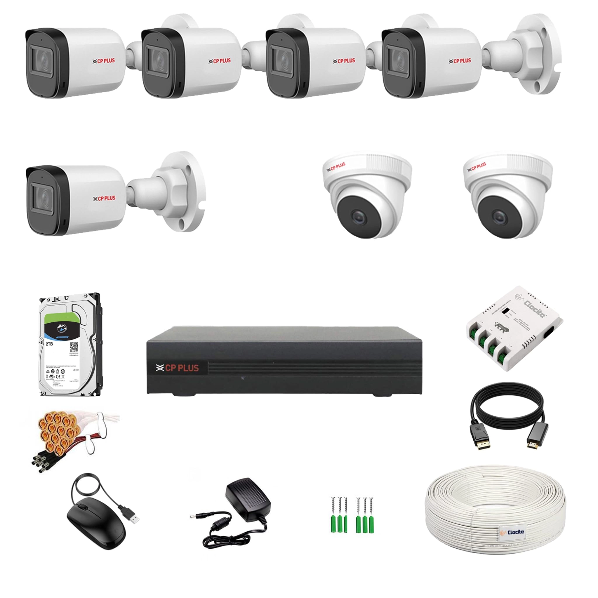 Aditya Infotech Ltd IAC-5MP-BIM - 8CH + 5MP Dome Camera + 5MP Bullet Camera + Hard Disk - 2TB + 8Ch SMPS + CCTV Coaxial Cable
