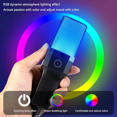 Microphone Stand Set - 7 Color Glowing Noise Canceling Condenser USB