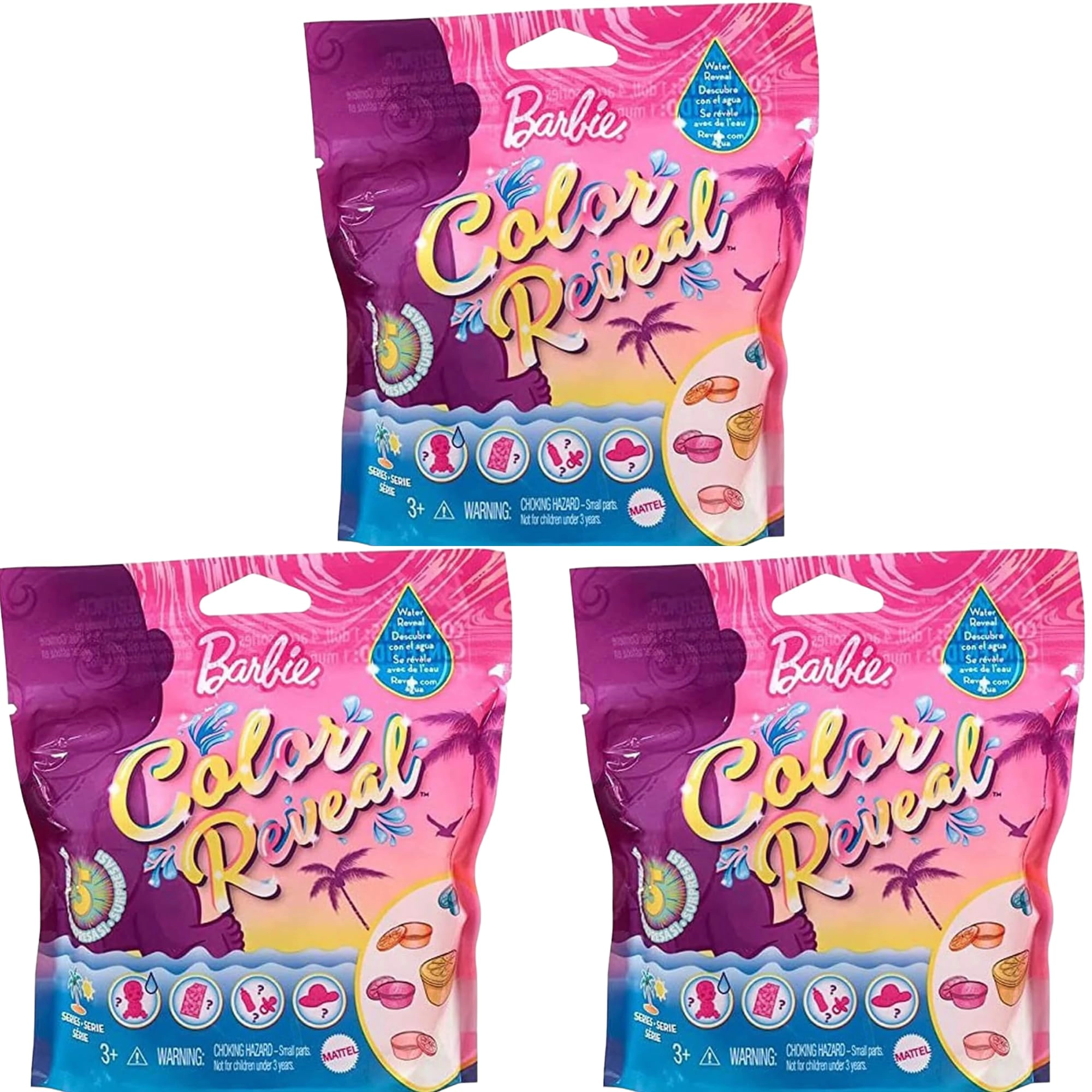 Barbie Color Reveal Baby Doll - 5 Surprises Water Reveal Pack of 3 Bags Ages 3+
