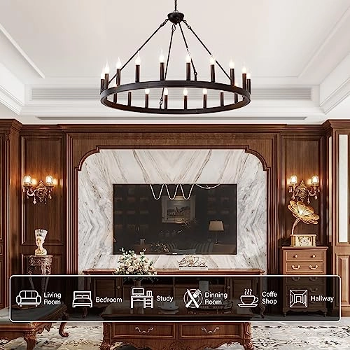 Wagon Wheel Chandelier - Dimmable