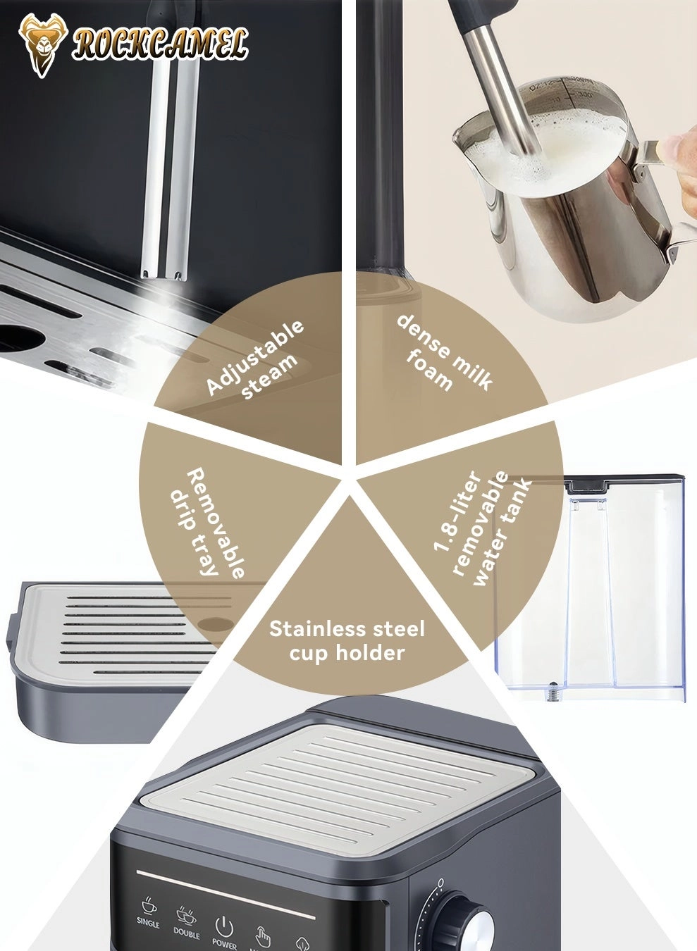 NCT Espresso Machine - 20 Bar 850W 360° Steam Wand