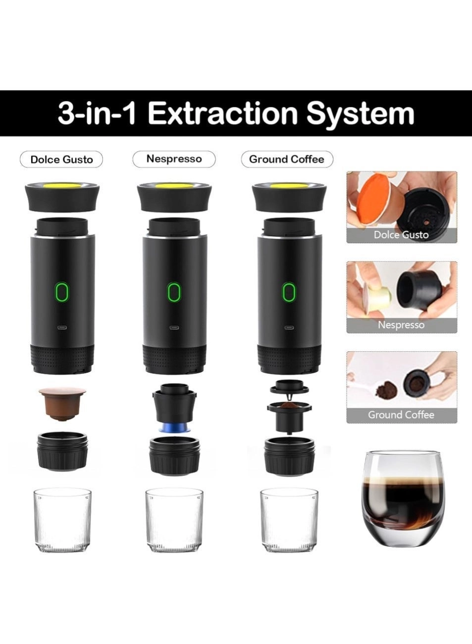 Portable Coffee Maker - 3-in-1 USB-C Charging