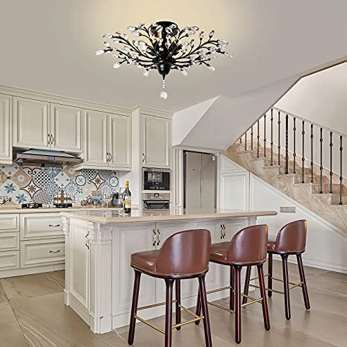 Crystal Ceiling Light - Matte Black 5 Lights