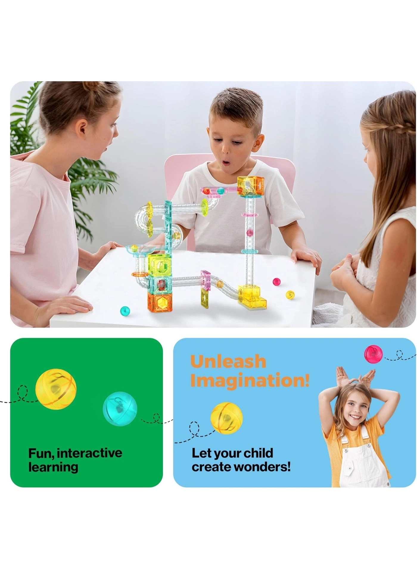 Magnetic Marble Run with Launcher - 80 pcs