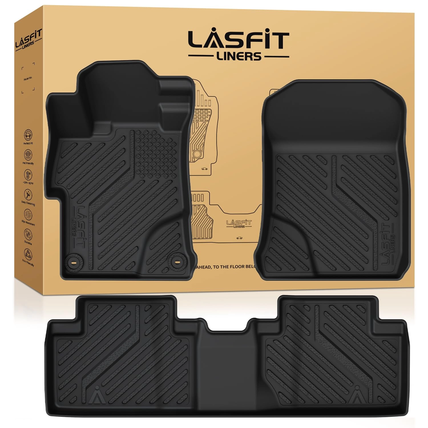 LASFIT Floor Mats & Trunk Mat - Honda Civic Sedan & Sedan Si 2012 2013 2014 2015 1st & 2nd Row & Cargo Mat