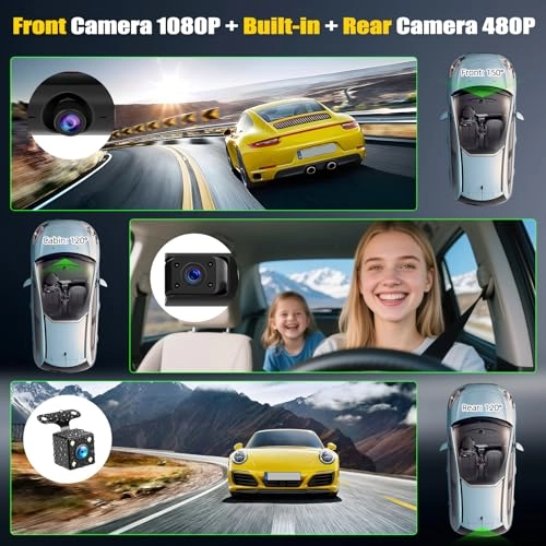 3 Channel Dashcam - 1080P front 480P rear 480P interior