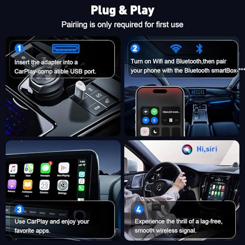 Mini Wireless Carplay Adapter - Bluetooth Wireless iPhone iOS 10+ Android 11+