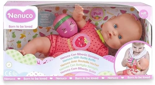 Doll With Rattle Bottle - 35 cm Pink