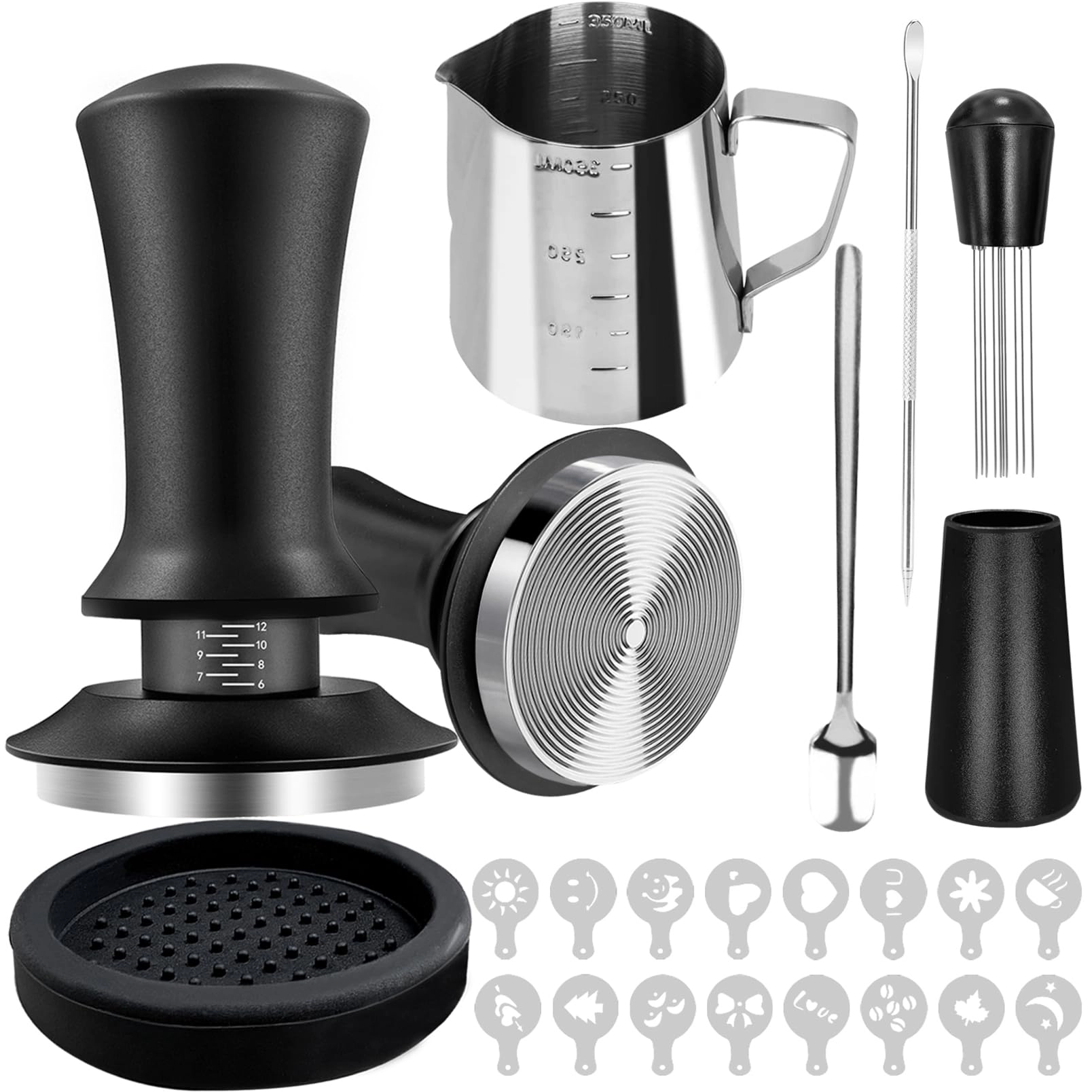 Espresso Tamper + WDT Tool + Espresso Dosing Funnel + Silicone Gel Tamper Mat + Espresso Accessories