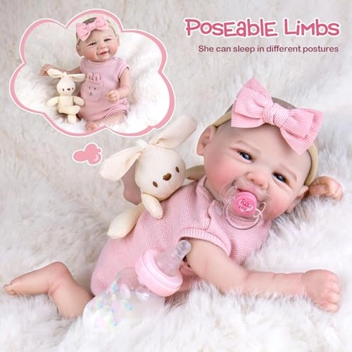 Reborn Baby Doll - 20'' Vinyl Pink Rabbit Jumpsuit Ages 3+