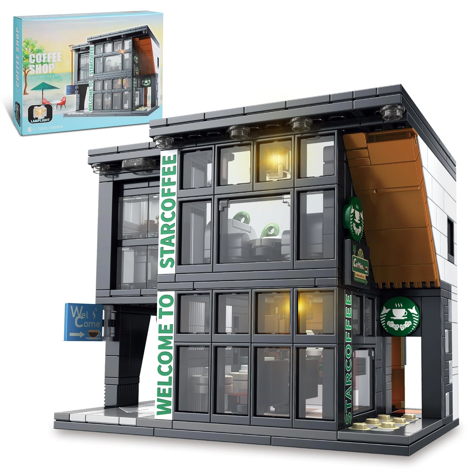 NEWABWN City Coffee House Architecture Building Blocks - 581 pcs