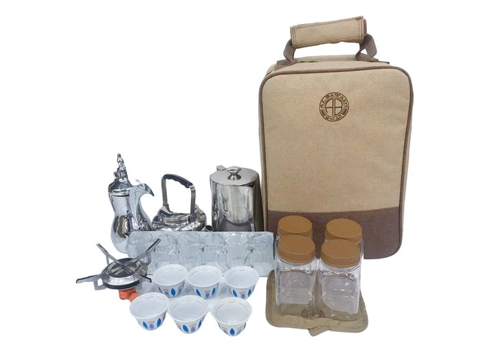 ALBAWADI Camping Tea Bag Kit + Gas Stove + Teapot + Cup + Wind Shield + Bag