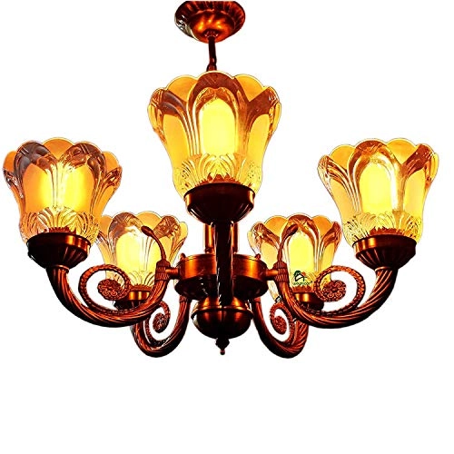 Antique Brass Chandelier - 5-lamp E27 Brass Glass