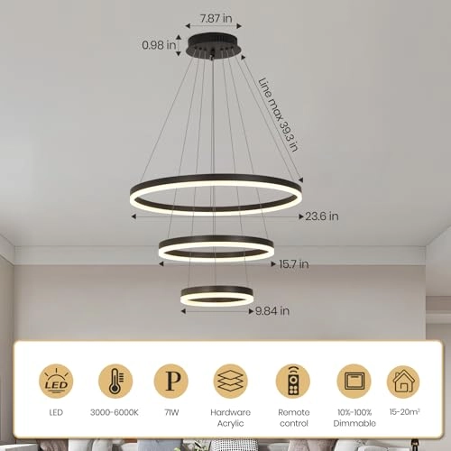 Modern LED Chandelier - 3000K-6000K Dimmable
