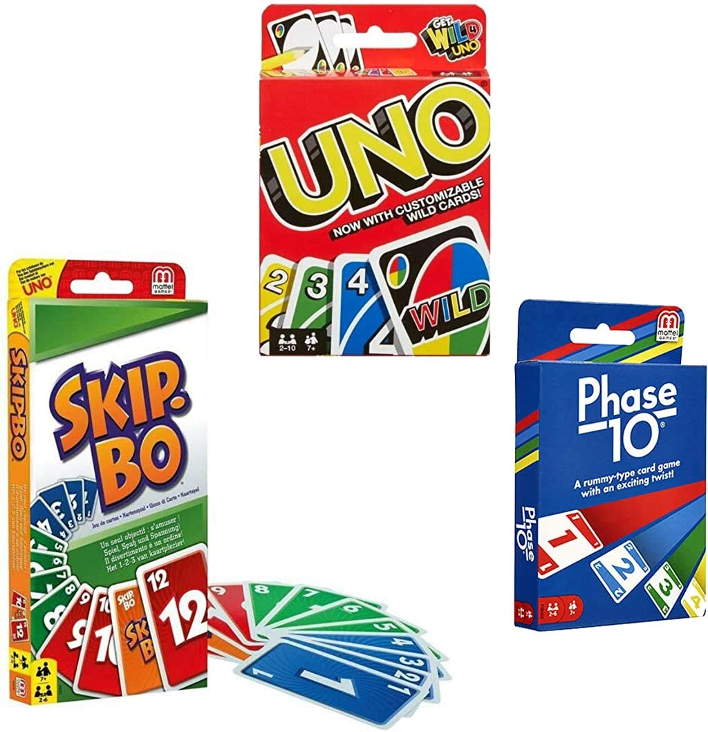 Mattel Skip Bo + UNO + Phase 10 - Middle English 7 years and up