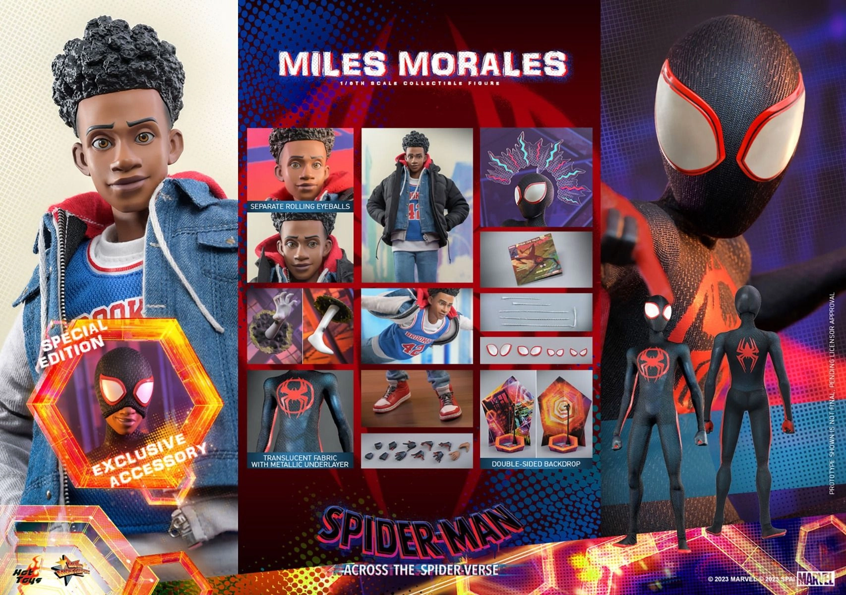 Miles G Morales - Spider-Man: Across the Spider-Verse Sixth Scale Action Figure - LED light-up Prowler gauntlets