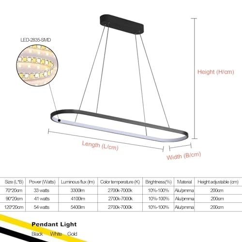 Hanging Dining Table Oval LED Lamp - 200 cm