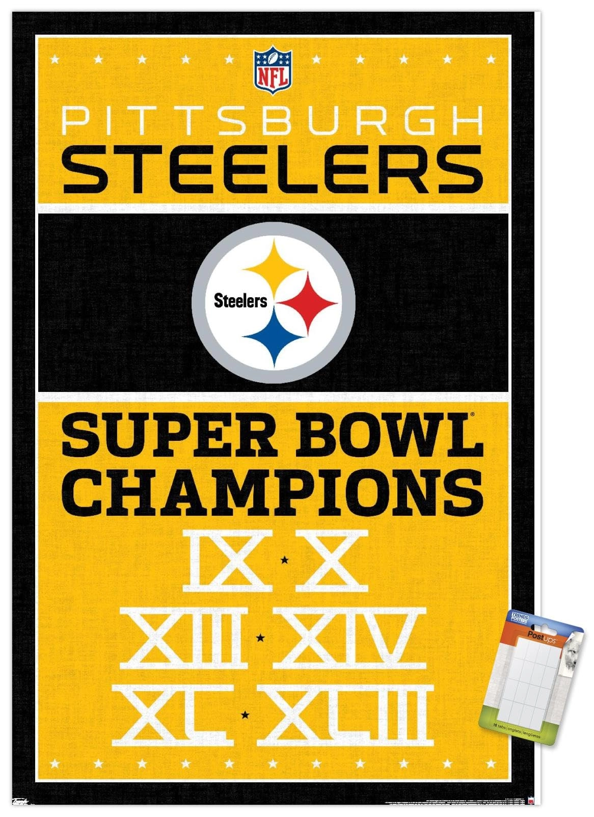 Trends International NFL Pittsburgh Steelers - Champions 13 Wall Poster + Poster Mount - Paper 86.4L x 56.8W cm