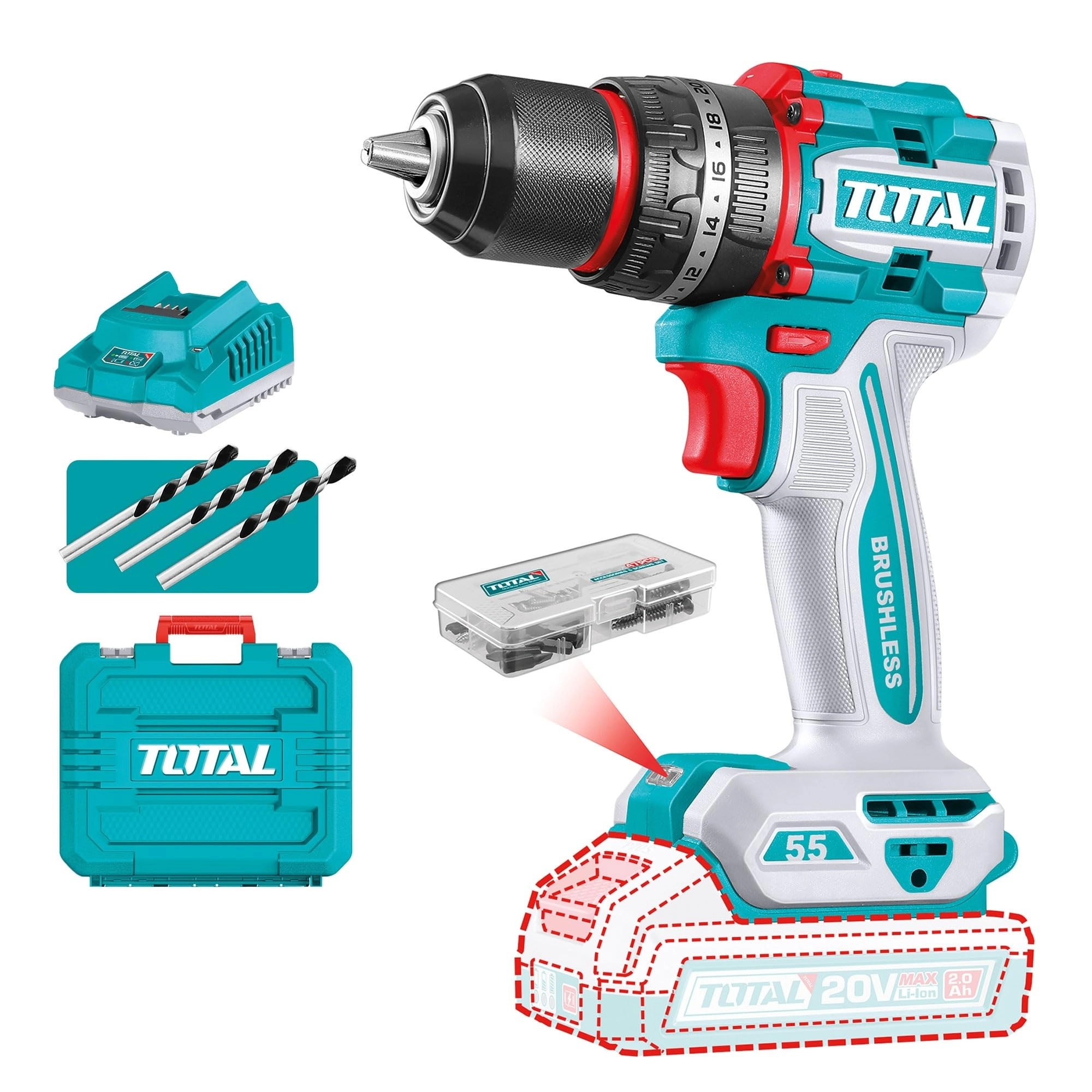 Compact Brushless Cordless Impact Drill - 2 Amp Hours