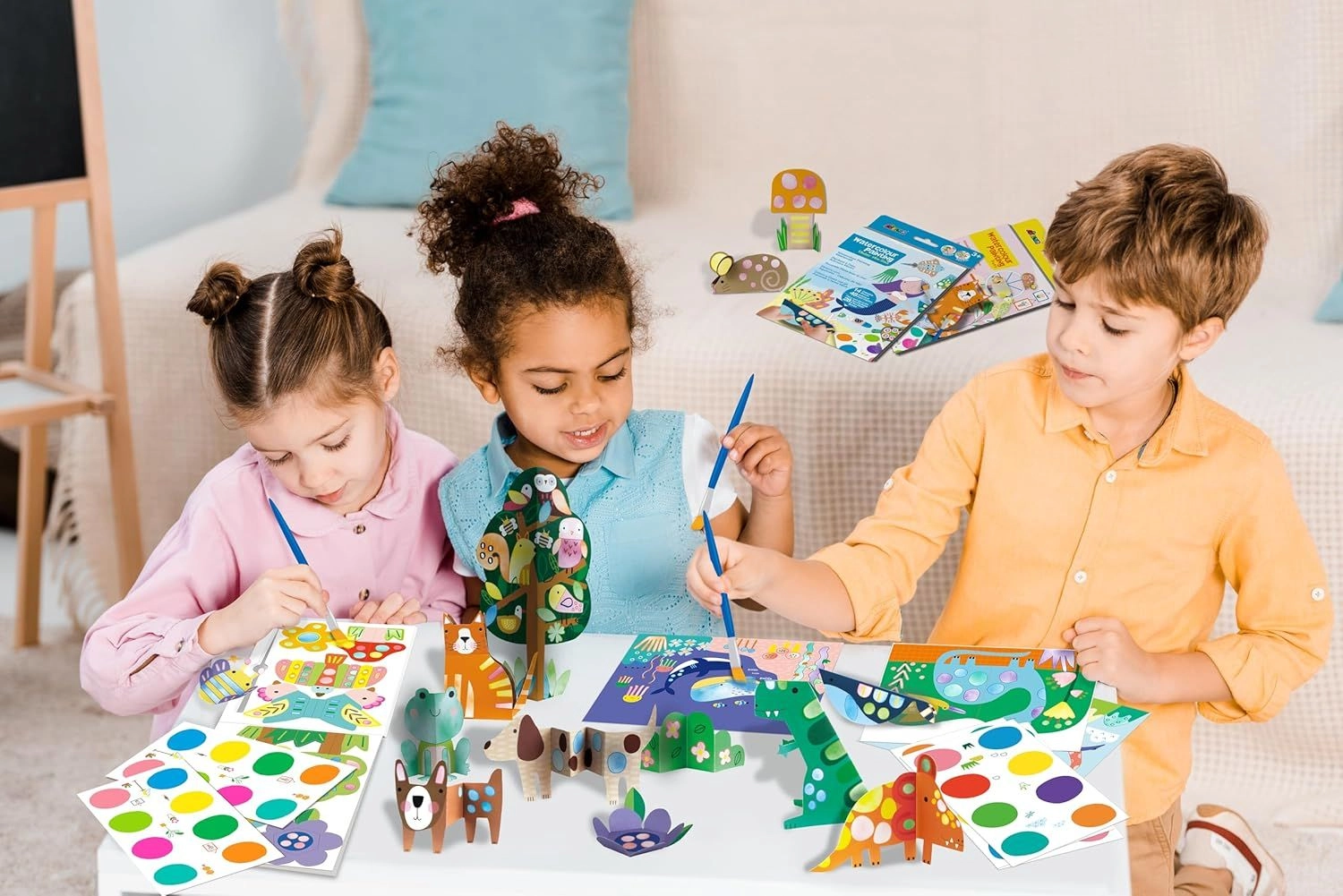 Painting & Origami Pets Watercolor - 14 coloring sheets paint brush