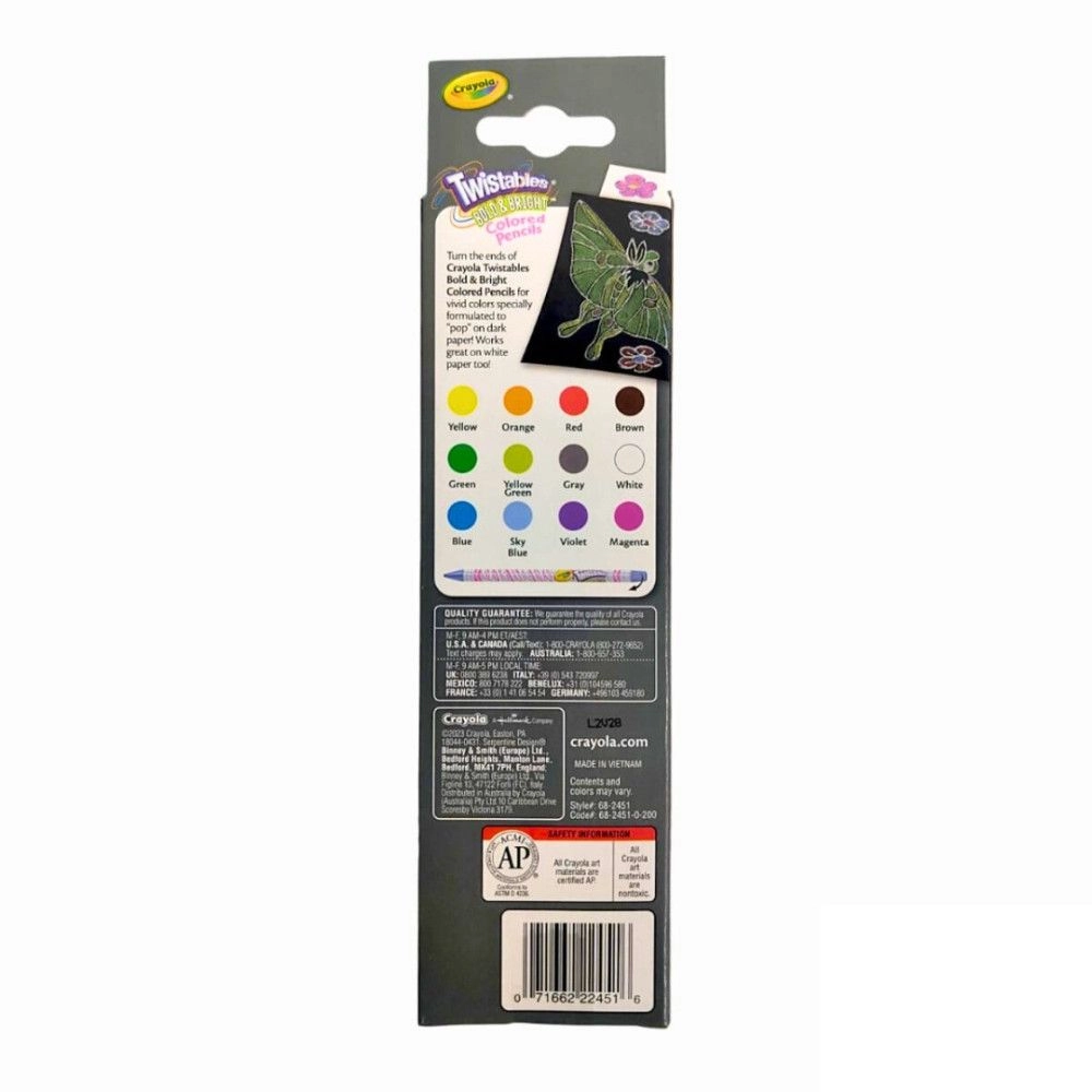 Bold & Bright Erasable Twistables Colored Pencils - 12pcs