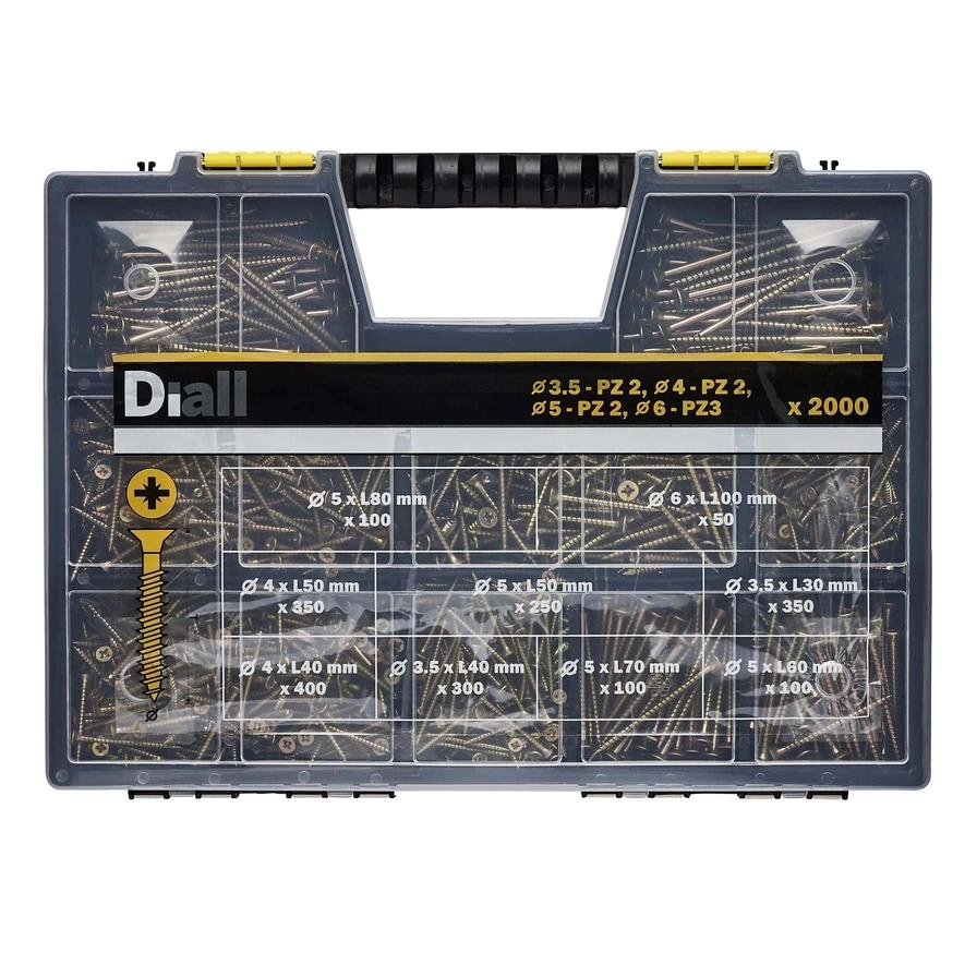 Diall Carbon Steel Screw Set - 2000pc yellow zinc plated