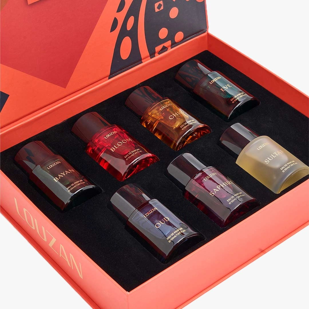 EVE - Eau de Parfum 50ml + BLOOM - Eau de Parfum 50ml + SAPHIRE - Eau de Parfum 50ml + OUD - Eau de Parfum 50ml + BAYAN - Eau de Parfum 50ml + CHIC - Eau de Parfum 50ml + SULTAN - Eau de Parfum 50ml