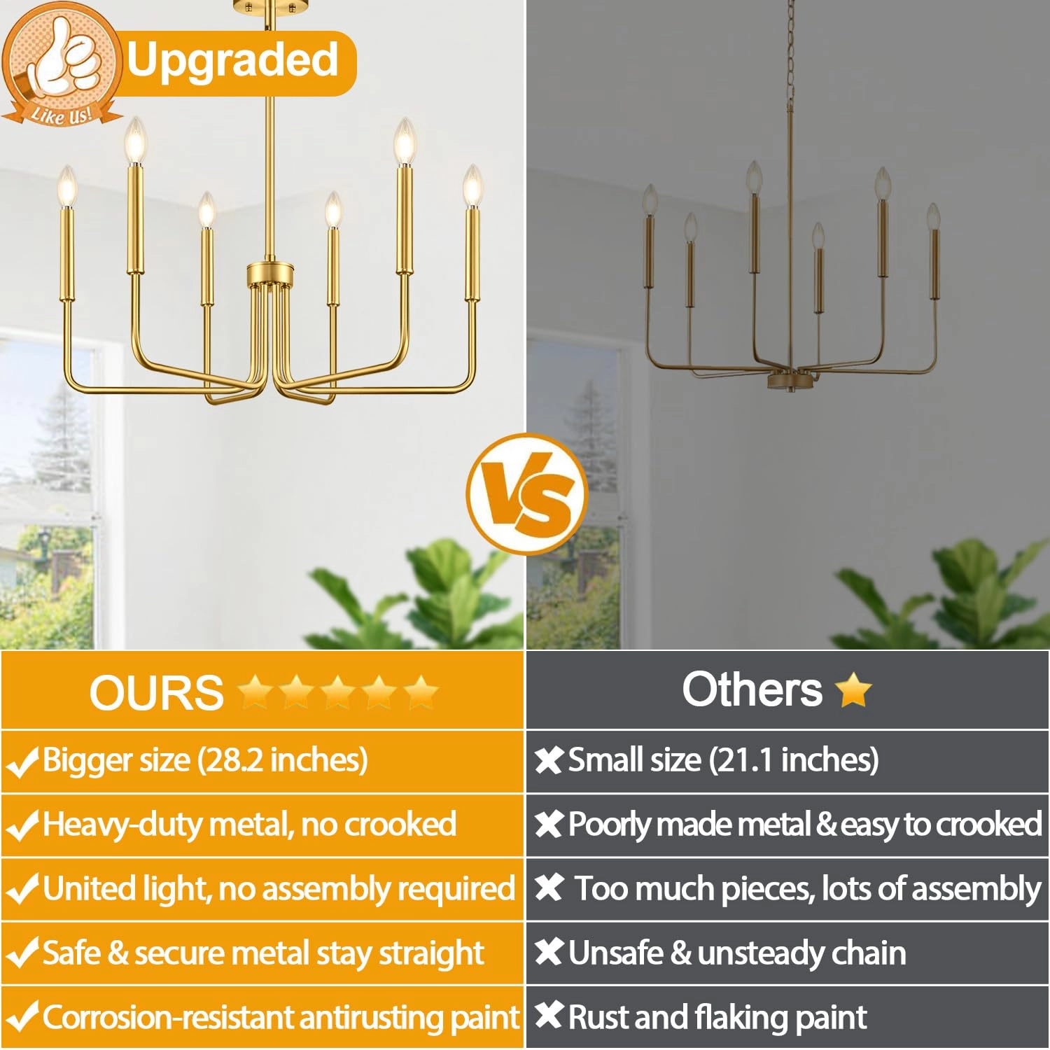 6-Light Farmhouse Chandelier - Black Indoor