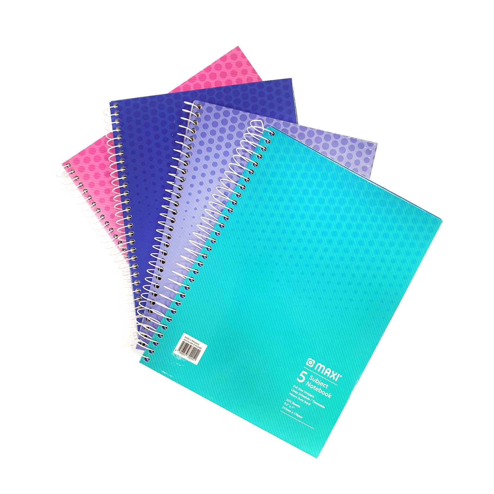Maxi Spiral 5 Subject 9.5x7inch Hardcover - Lined 200 Sheets