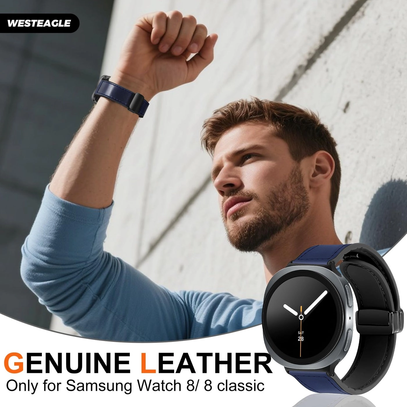 Leather Watch Band for Samsung Galaxy Watch 8 40mm 44mm/ 8 Classic 46mm