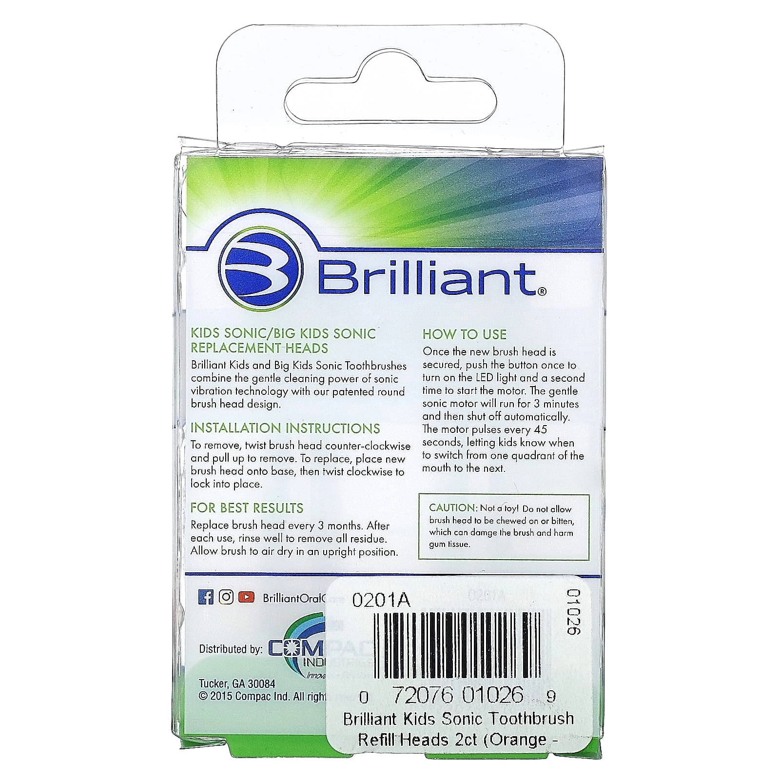 Brilliant Kids Sonic Refill Heads - 5+ Years Orange 2 Refill Heads