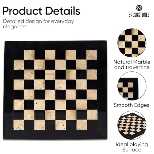 Marble Chess Board - 15 Inch Handmade Travertine and White Stone