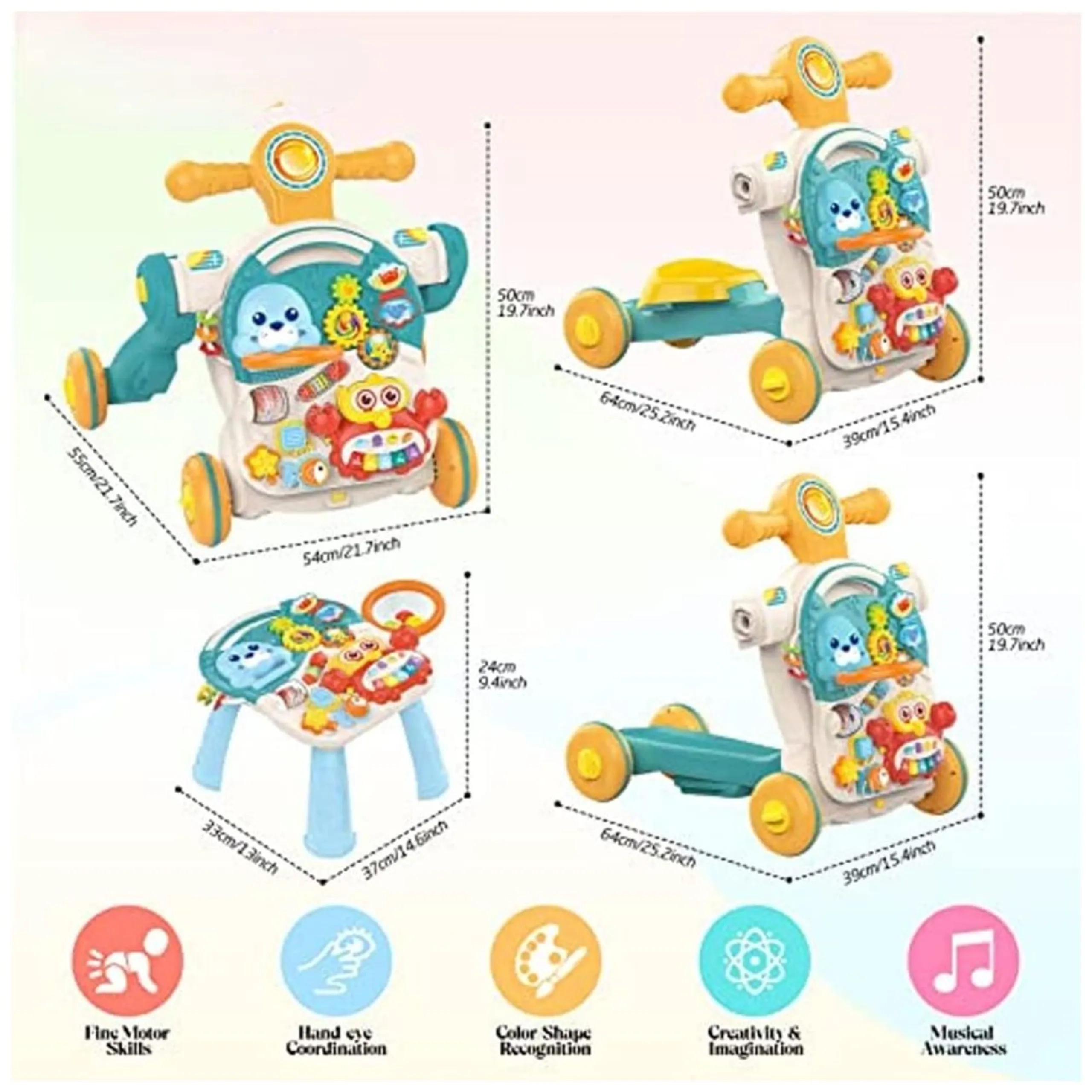 Baby Activity Walker - 3-In-1 Musical Educational