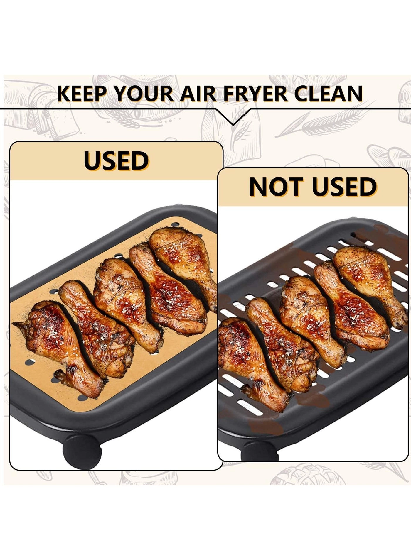 Air Fryer Liners - 100% unbleached natural food-grade wood pulp 200 pieces