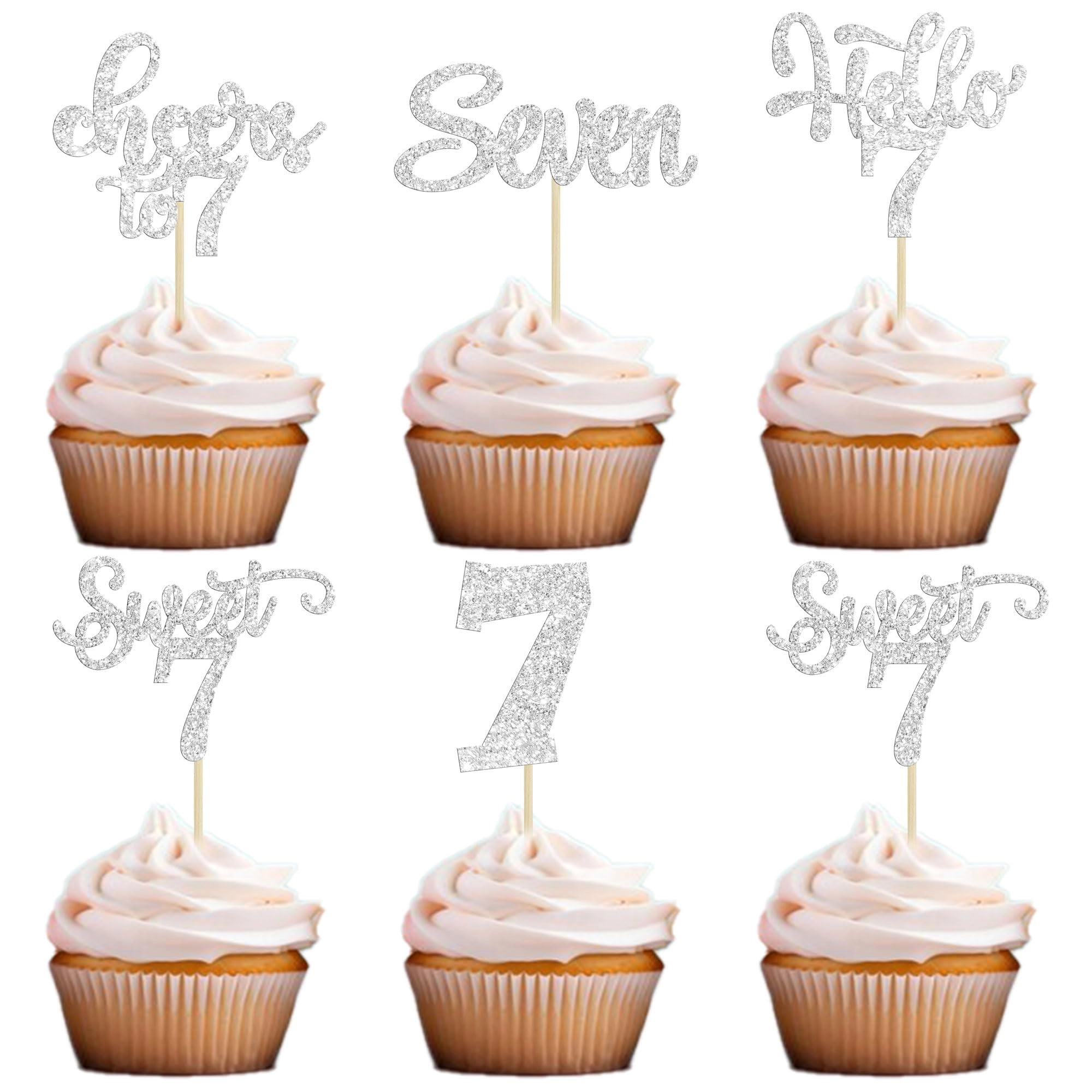 7th Birthday Cupcake Toppers - 30Pcs
