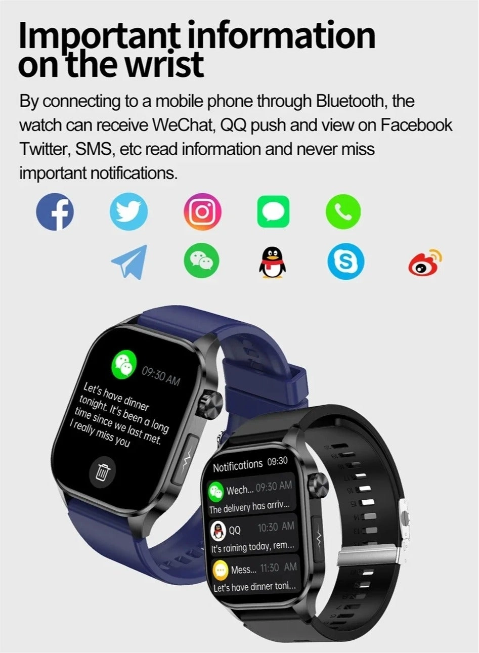 Glucose Monitoring Smart Watch - ECG Bluetooth Call SpO2