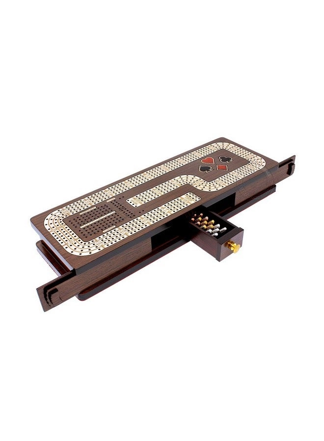 House of Cribbage Continuous Cribbage Board - 4 Track Inlaid in Wenge Wood/Maple