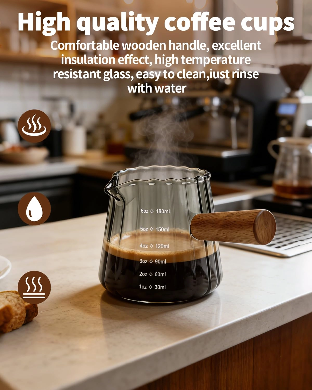 Espresso Measuring Cup - Wood Handle 180 ml