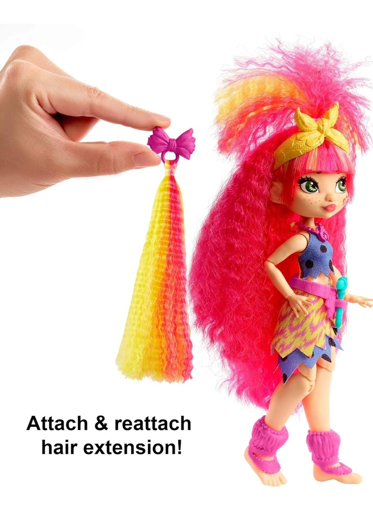 Emberly Poseable Prehistoric Fashion Doll - Pink Hair Polka-dotted Dress Ages 4+