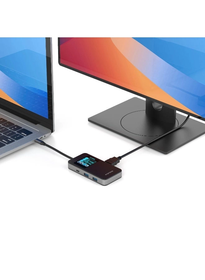 6-in-1 Multi-Port USB-C Hub - Smart Digital Display 4K@60Hz 100W Power Delivery